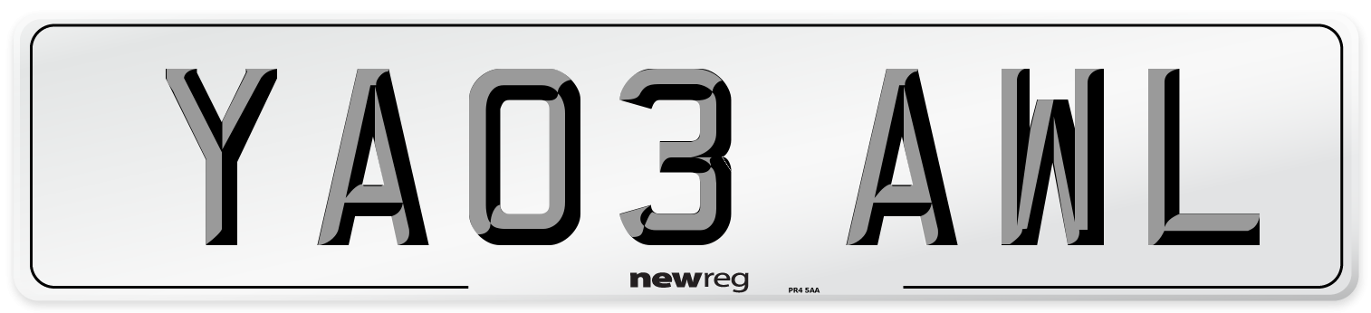 YA03 AWL Number Plate from New Reg